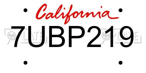 7UBP219 California License Plate