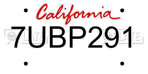 7UBP291 California License Plate