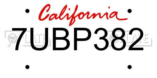 7UBP382 California License Plate
