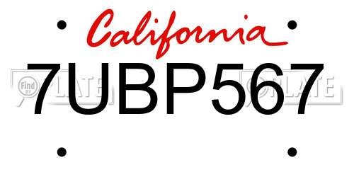 7UBP567 California License Plate