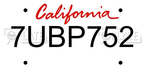 7UBP752 California License Plate
