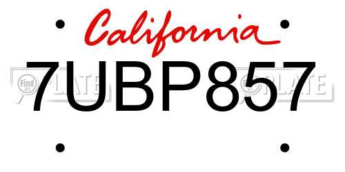 7UBP857 California License Plate