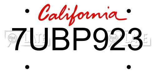 7UBP923 California License Plate