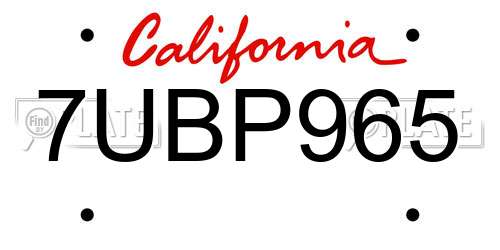 7UBP965 California License Plate