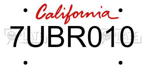 7UBR010 California License Plate
