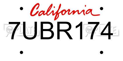 7UBR174 California License Plate