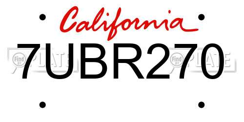 7UBR270 California License Plate