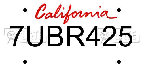7UBR425 California License Plate