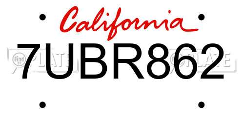 7UBR862 California License Plate