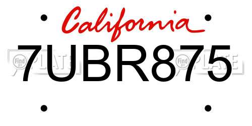 7UBR875 California License Plate