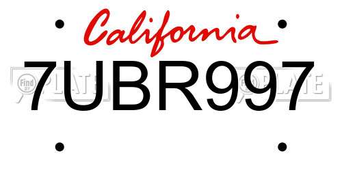 7UBR997 California License Plate