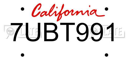 7UBT991 California License Plate