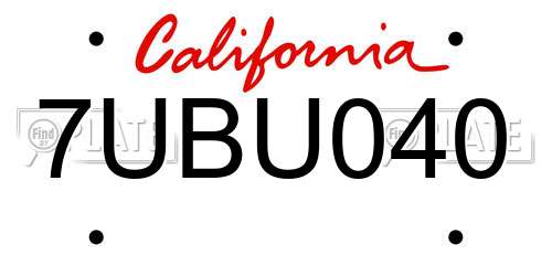 7UBU040 California License Plate
