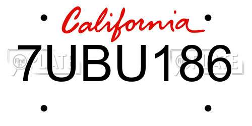 7UBU186 California License Plate