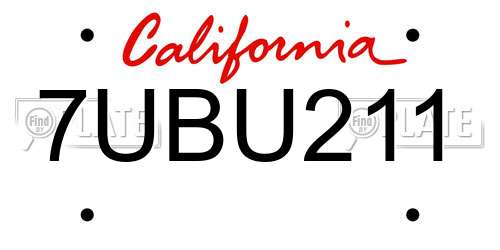 7UBU211 California License Plate