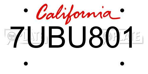 7UBU801 California License Plate