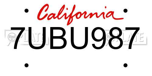 7UBU987 California License Plate