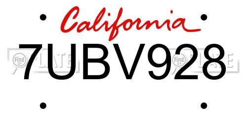 7UBV928 California License Plate