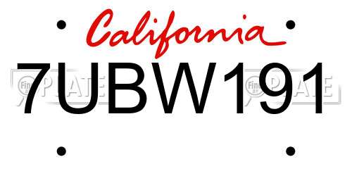7UBW191 California License Plate