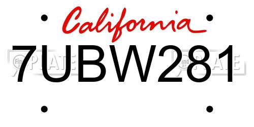 7UBW281 California License Plate
