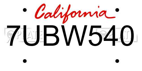7UBW540 California License Plate