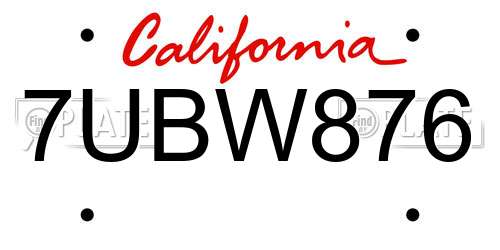 7UBW876 California License Plate