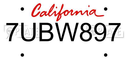 7UBW897 California License Plate