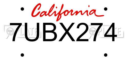 7UBX274 California License Plate