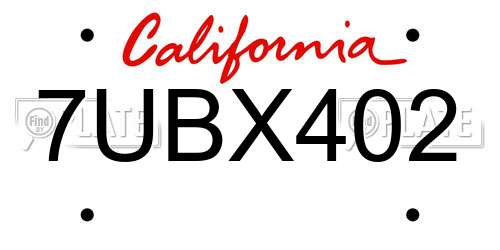 7UBX402 California License Plate