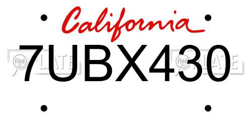 7UBX430 California License Plate