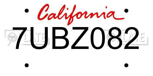 7UBZ082 California License Plate