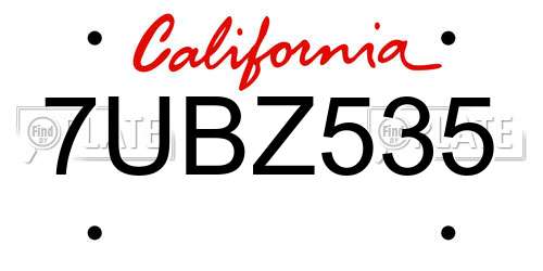 7UBZ535 California License Plate