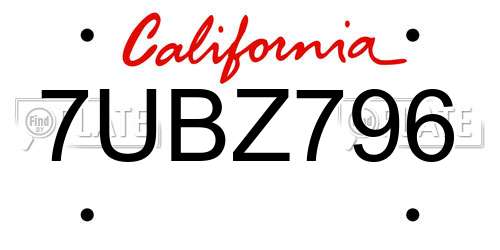 7UBZ796 California License Plate