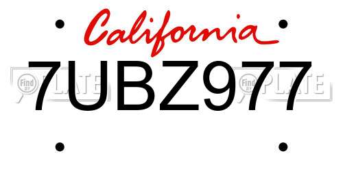 7UBZ977 California License Plate
