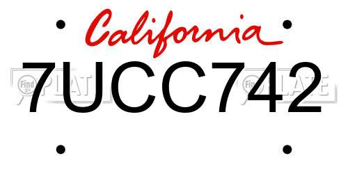 7UCC742 California License Plate