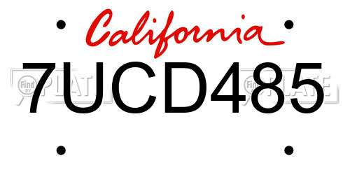 7UCD485 California License Plate