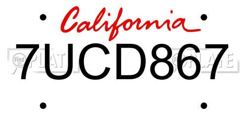 7UCD867 California License Plate