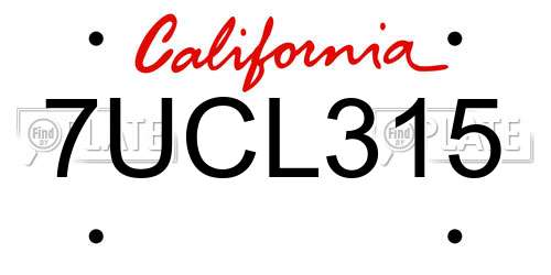 7UCL315 California License Plate