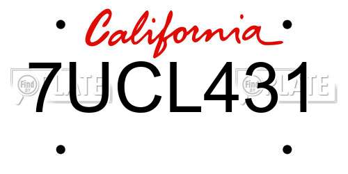 7UCL431 California License Plate