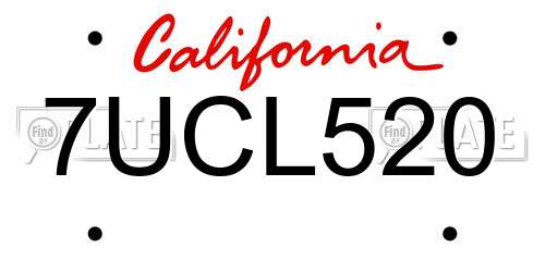 7UCL520 California License Plate