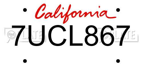 7UCL867 California License Plate