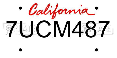 7UCM487 California License Plate