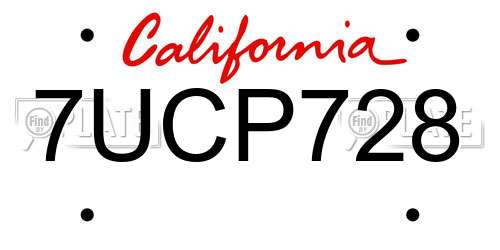 7UCP728 California License Plate
