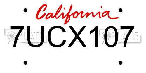 7UCX107 California License Plate