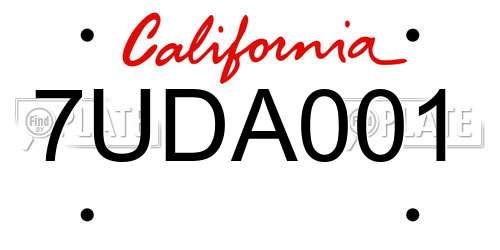 7UDA001 California License Plate