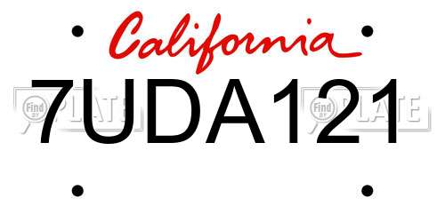 7UDA121 California License Plate
