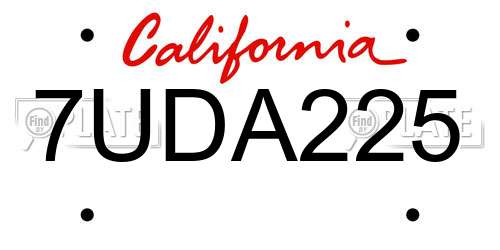 7UDA225 California License Plate