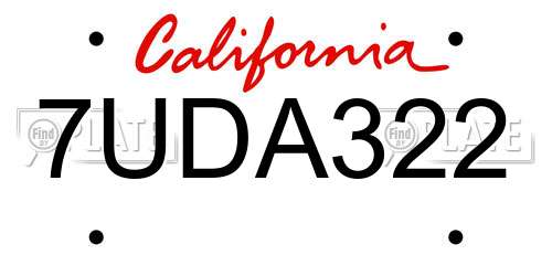 7UDA322 California License Plate