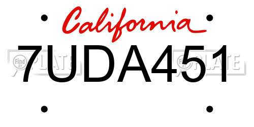 7UDA451 California License Plate