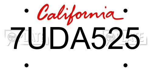 7UDA525 California License Plate